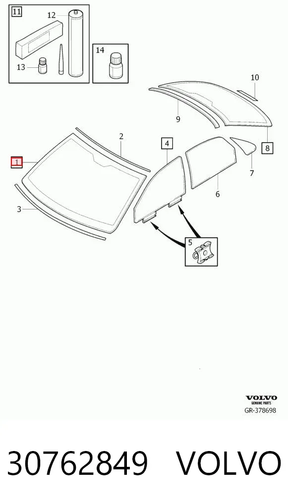 Лобовое стекло 30762849 Volvo