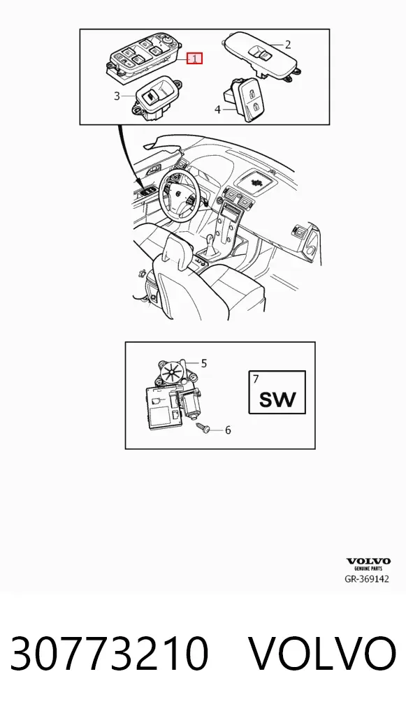 Кнопочный блок управления стеклоподъемником передний левый 30773210 Volvo