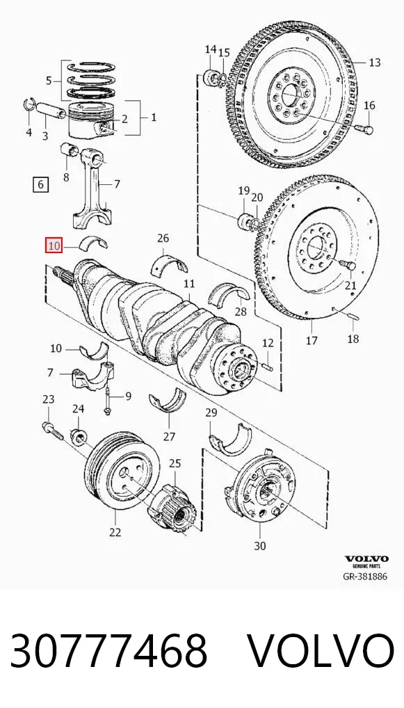 Вкладыши шатунные, 1-й ремонт 30777468 Volvo