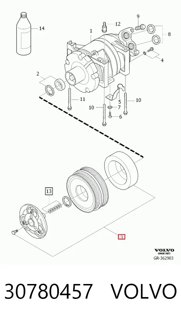 Шкив компрессора кондиционера 30780457 Volvo