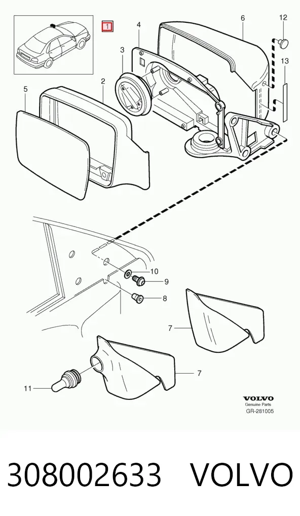 Левое боковое зеркало 308002633 Volvo