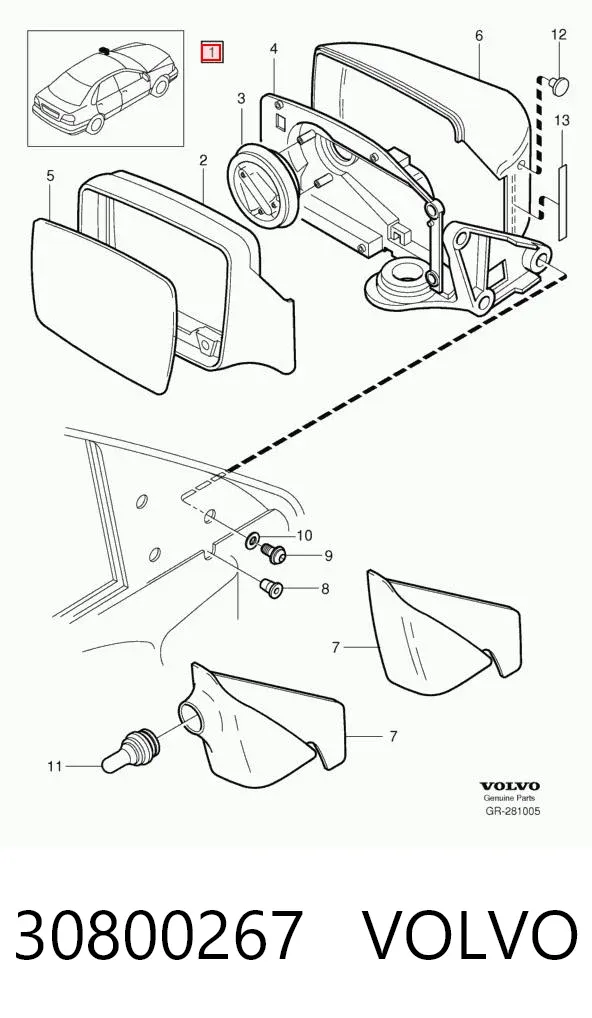 Левое боковое зеркало 30800267 Volvo
