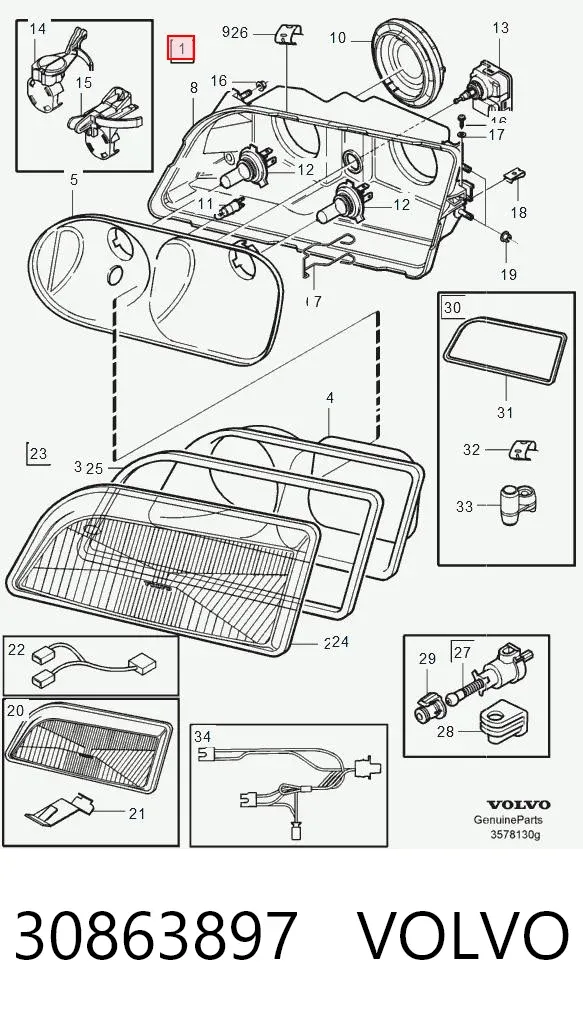 Левая фара 30863897 Volvo