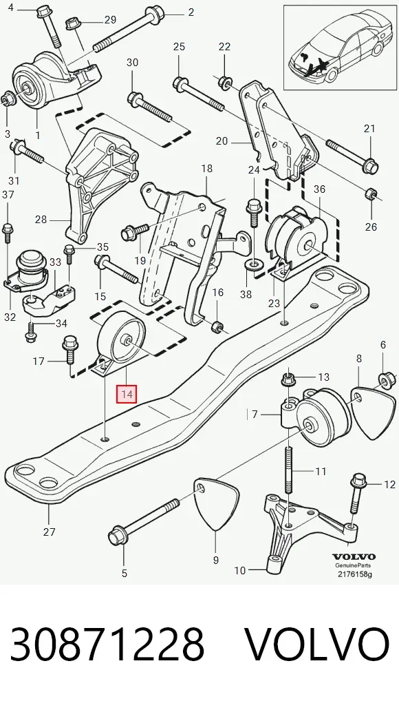 Передняя опора двигателя 30871228 Volvo