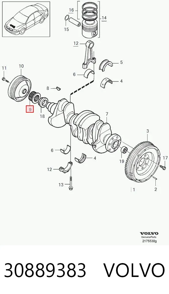 Звездочка привода коленвала 30889383 Volvo