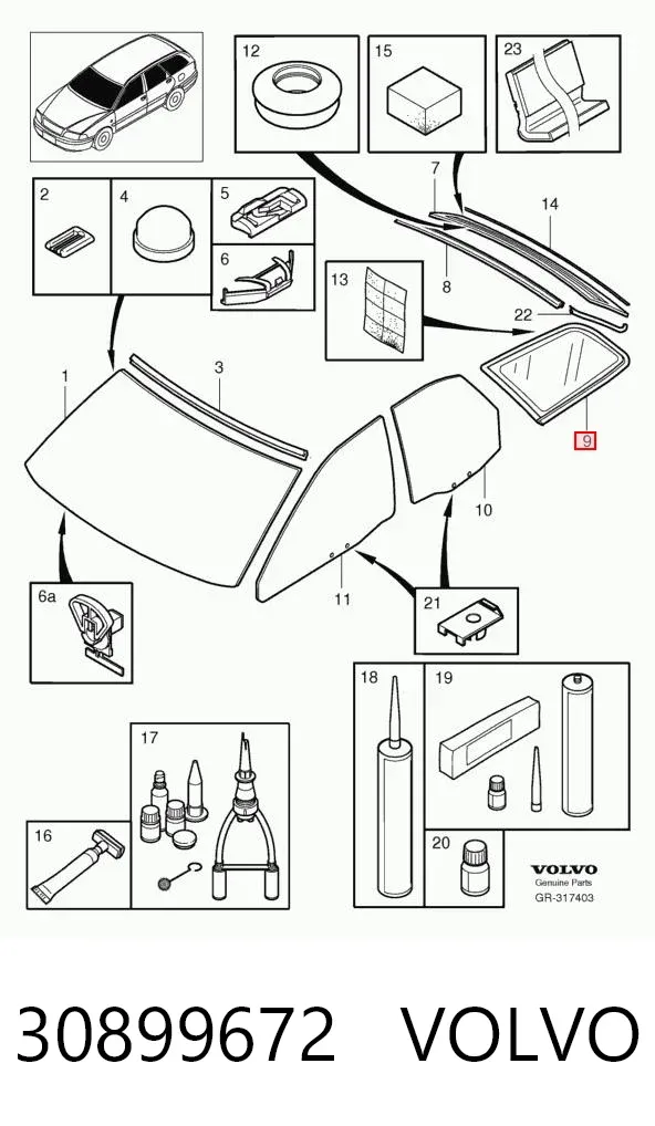 Стекло кузова (багажного отсека) правое 30899672 Volvo