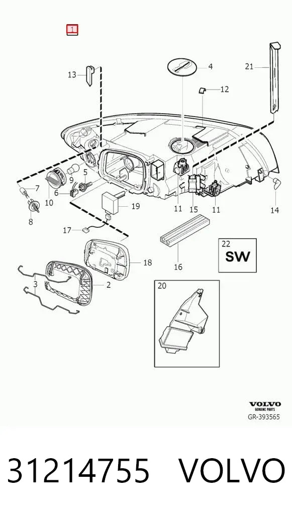 Правая фара 31214755 Volvo