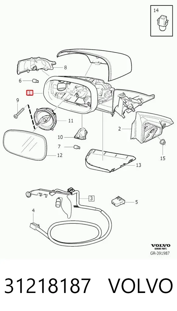Левое боковое зеркало 31218187 Volvo