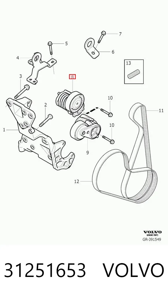 Натяжитель приводного ремня 31251653 Volvo