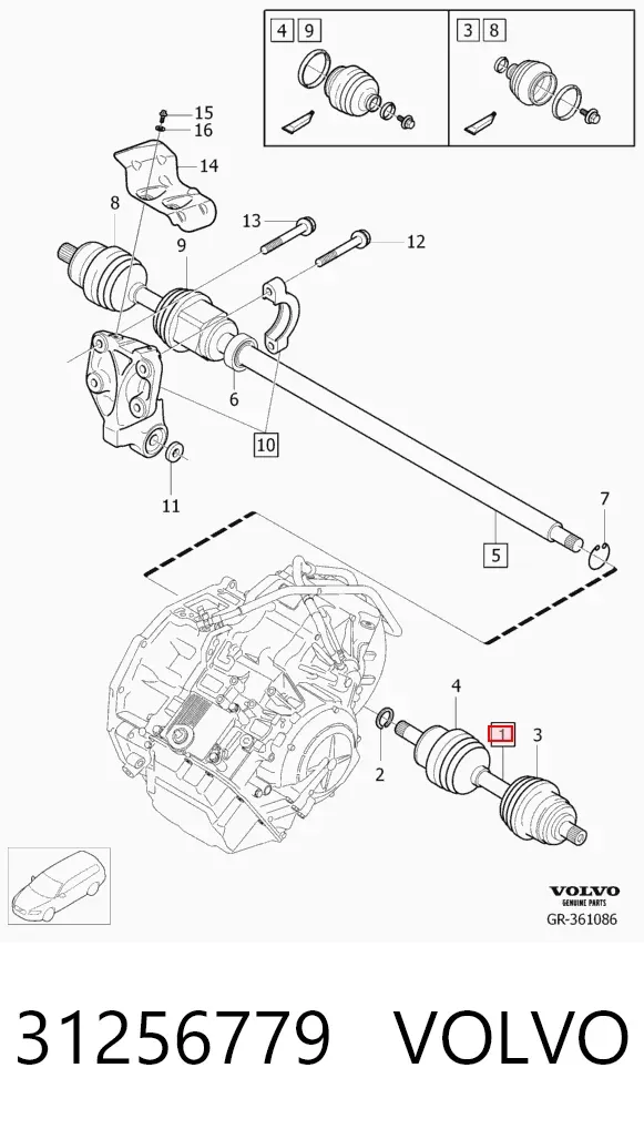 Левая полуось 31256779 Volvo