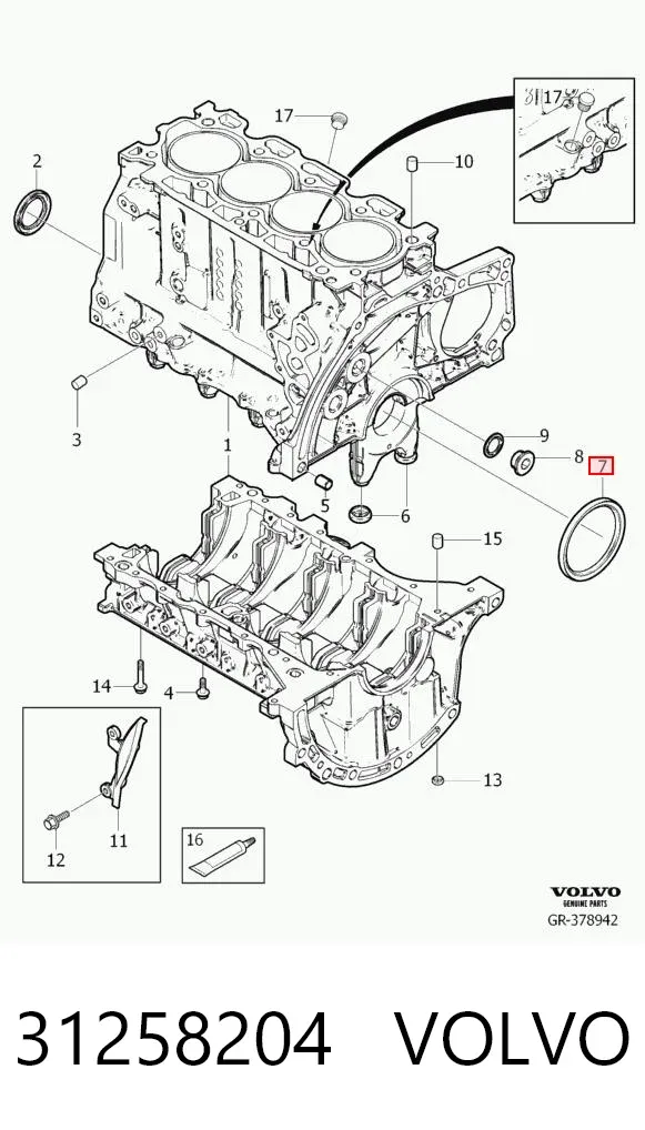 Сальник коленвала задний 31258204 Volvo