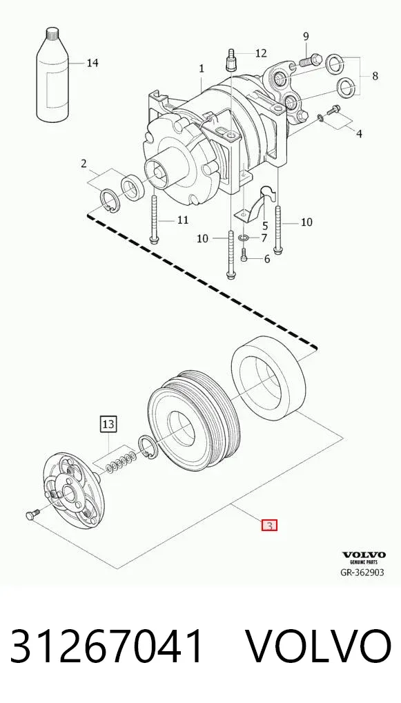 Шкив компрессора кондиционера 31267041 Volvo