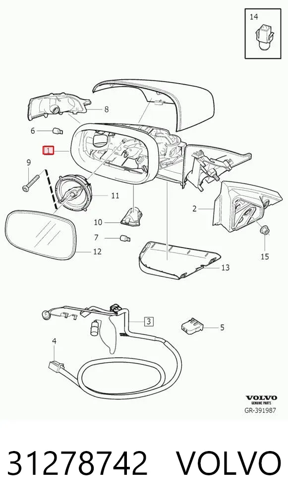 Левое боковое зеркало 31278742 Volvo