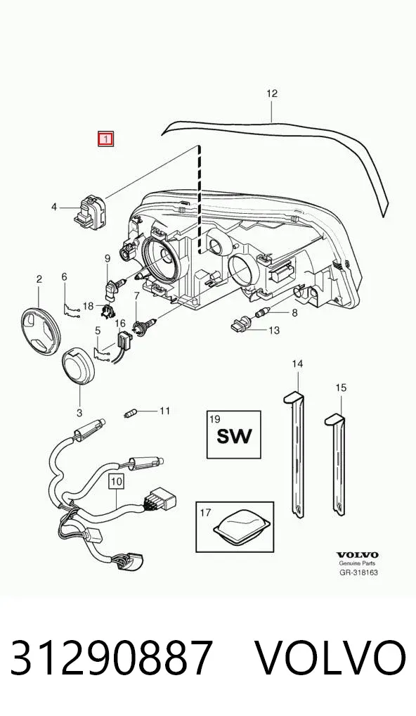 Правая фара 31290887 Volvo