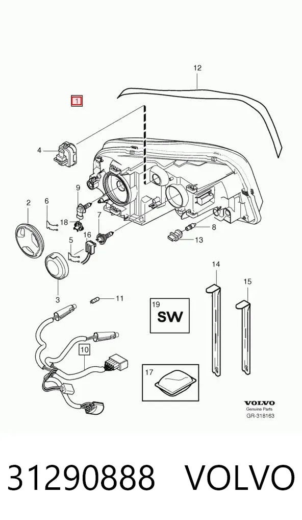 Левая фара 31290888 Volvo