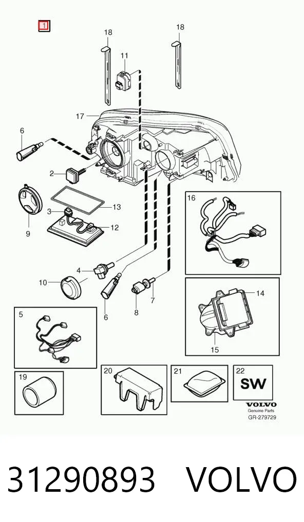 Правая фара 31290893 Volvo