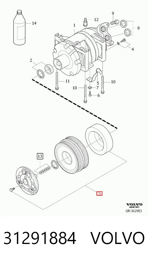 Шкив компрессора кондиционера 31291884 Volvo