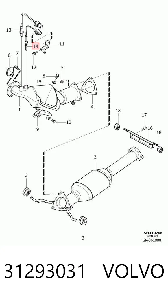Датчик температуры отработавших газов (ОГ), перед сажевым фильтром 31293031 Volvo
