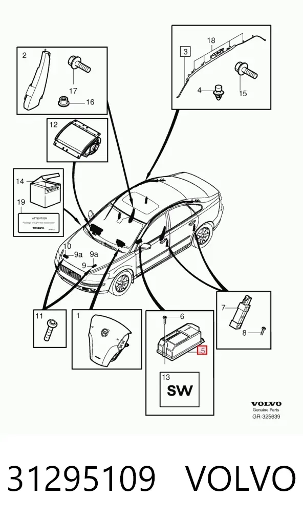 Модуль-процессор управления подушкой безопасности (ЭБУ AIRBAG) 31295109 Volvo