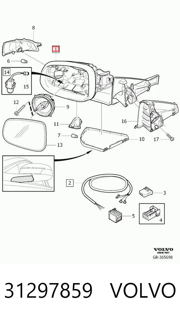 Правое зеркало 31297859 Volvo