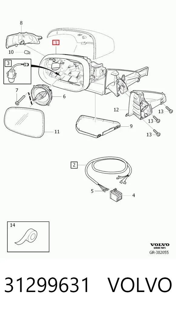 Левое боковое зеркало 31299631 Volvo