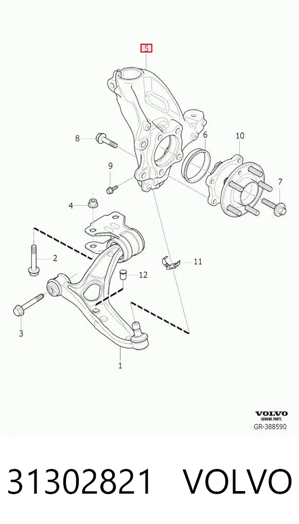 Цапфа передняя левая 31302821 Volvo