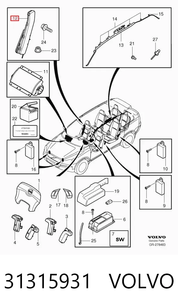 Подушка безопасности (AIRBAG) спинки сиденья правого 31315931 Volvo