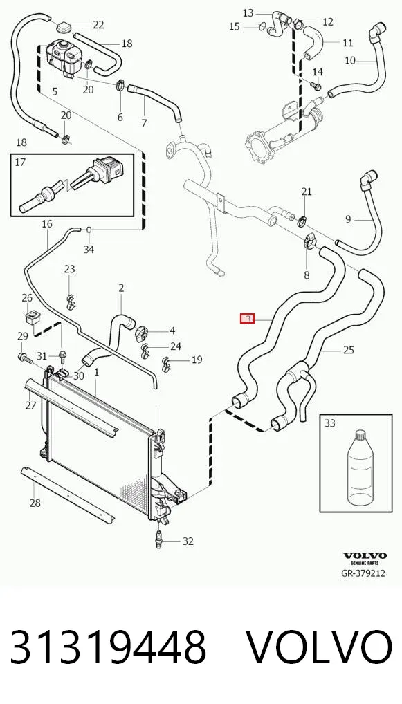 Нижний шлаг радиатора охлаждения 31319448 Volvo