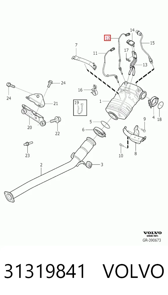 Датчик температуры отработавших газов (ОГ), перед сажевым фильтром 31319841 Volvo