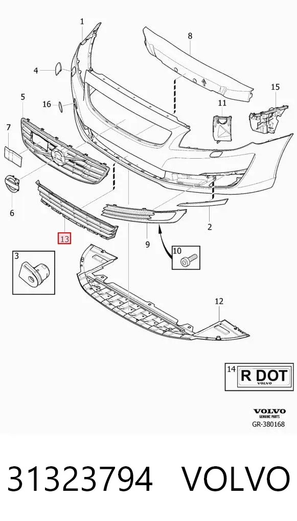 Решетка радиатора 31323794 Volvo