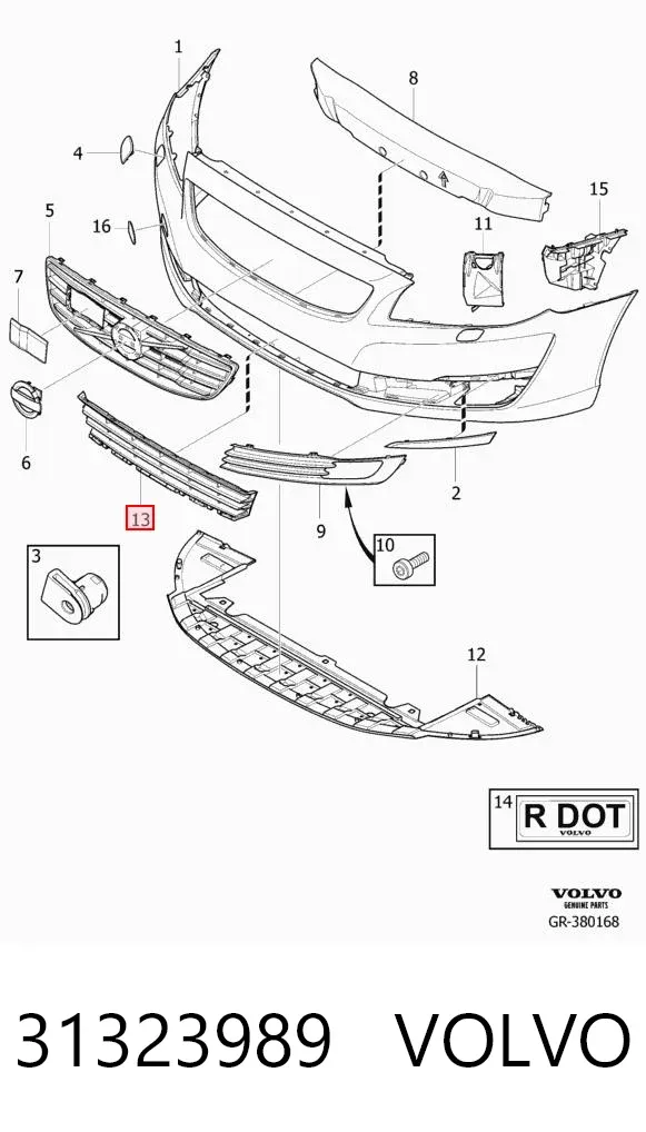 Решетка радиатора 31323989 Volvo