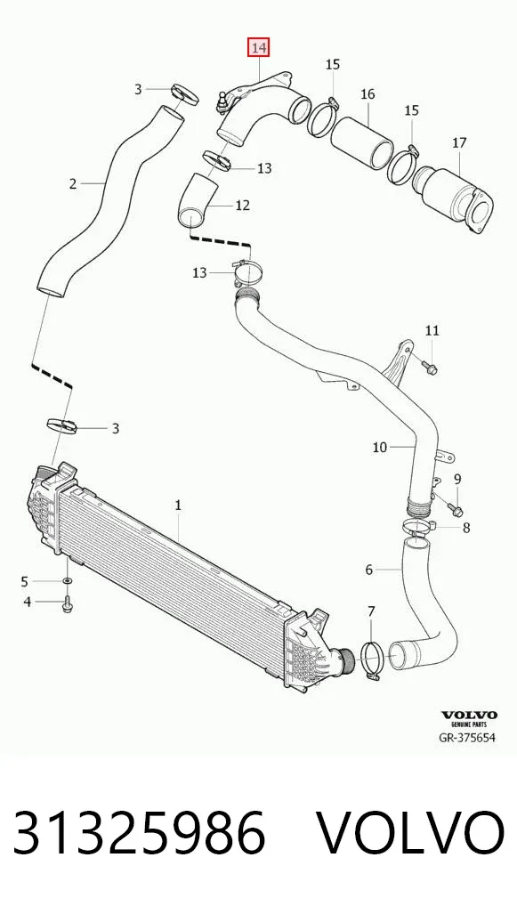 Патрубок интеркулера 31325986 Volvo