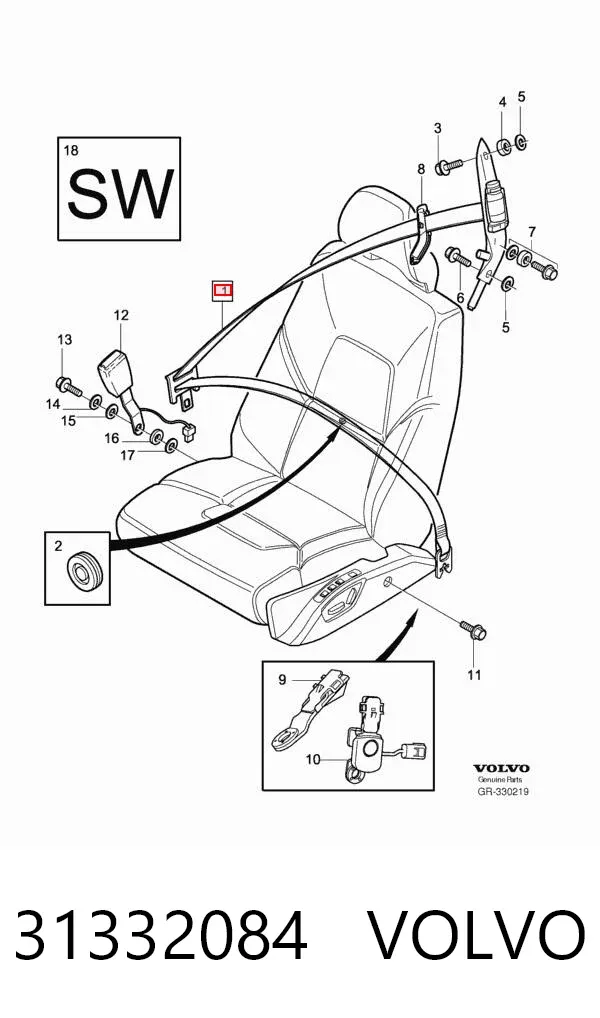 Левый ремень безопасности 31332084 Volvo