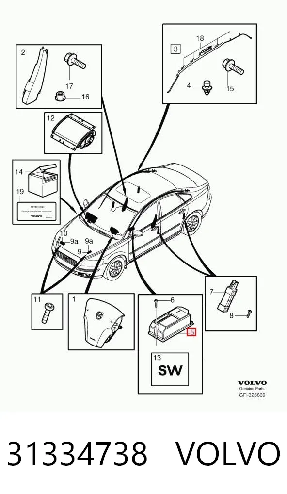 Модуль-процессор управления подушкой безопасности (ЭБУ AIRBAG) 31334738 Volvo