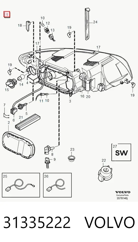 Правая фара 31335222 Volvo