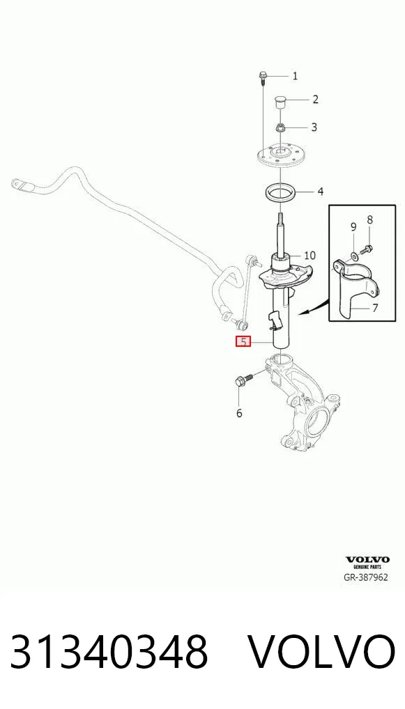 Амортизатор передний правый 31340348 Volvo