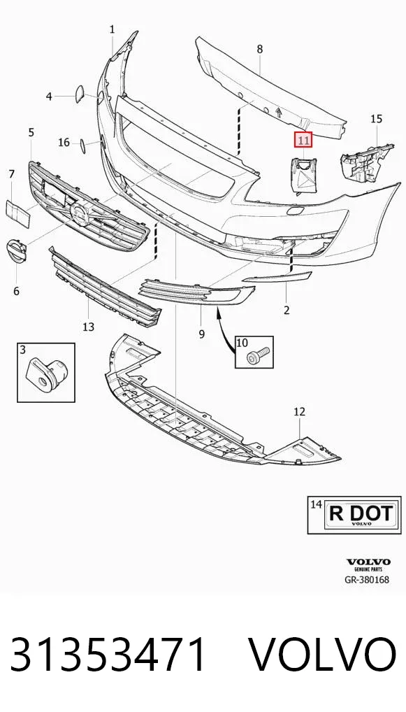 Кронштейн бампера переднего правый 31353471 Volvo