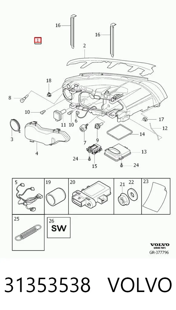Левая фара 31353538 Volvo