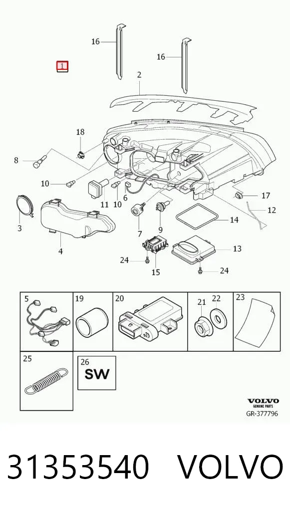 Левая фара 31353540 Volvo