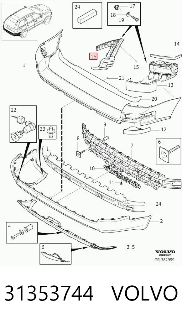 Направляющая заднего бампера левая 31353744 Volvo