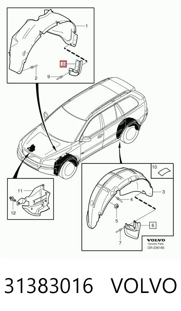 Брызговик передний правый 31383016 Volvo