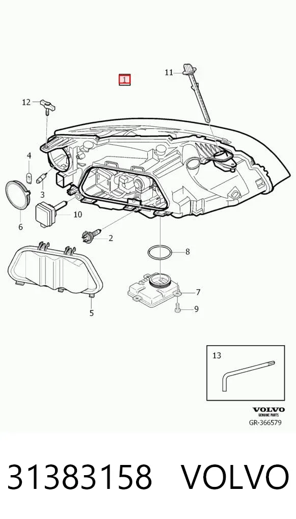Левая фара 31383158 Volvo