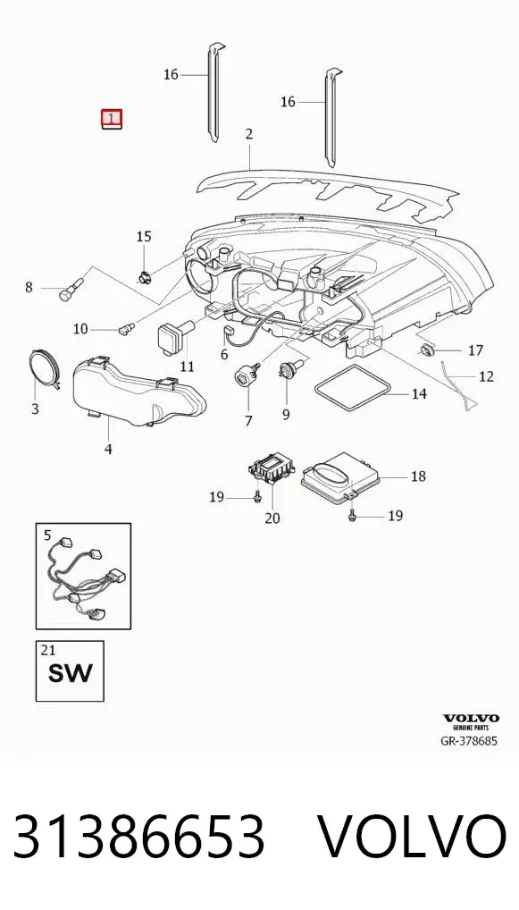 Левая фара 31386653 Volvo