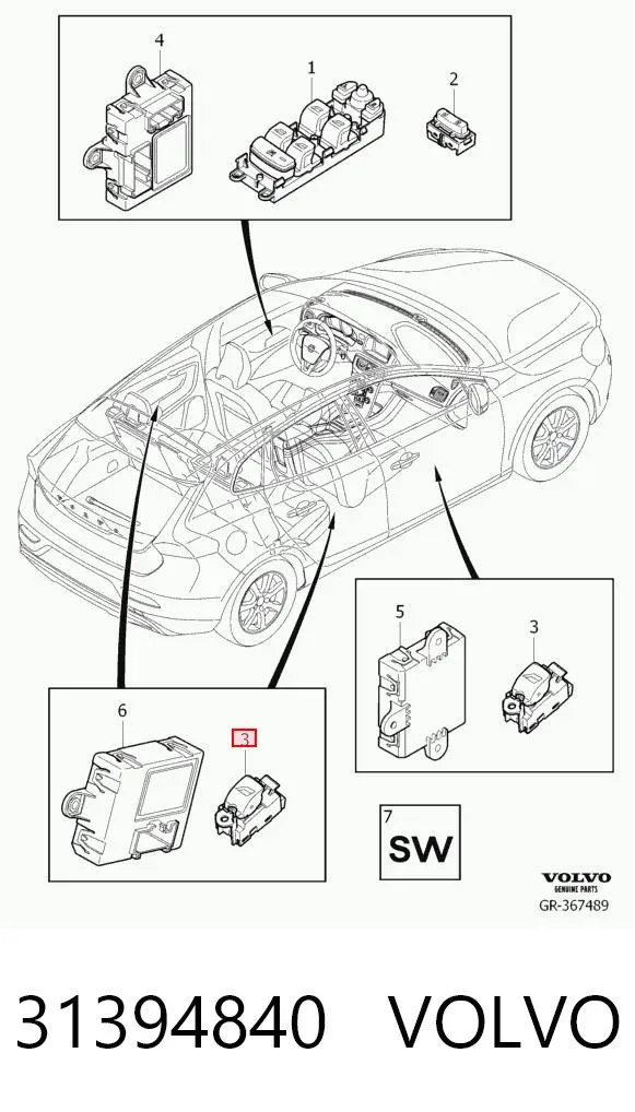 Кнопка подъемника заднего стекла 31394840 Volvo