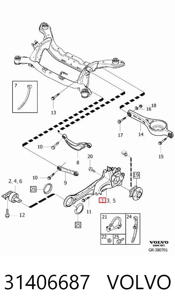 Цапфа задняя левая 31406687 Volvo