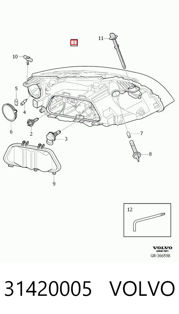 Левая фара 31420005 Volvo