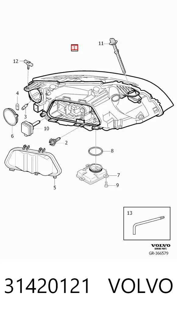 Левая фара 31420121 Volvo