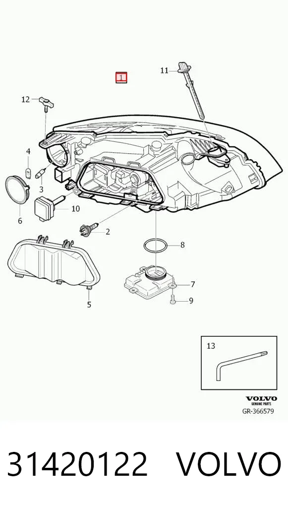 Правая фара 31420122 Volvo