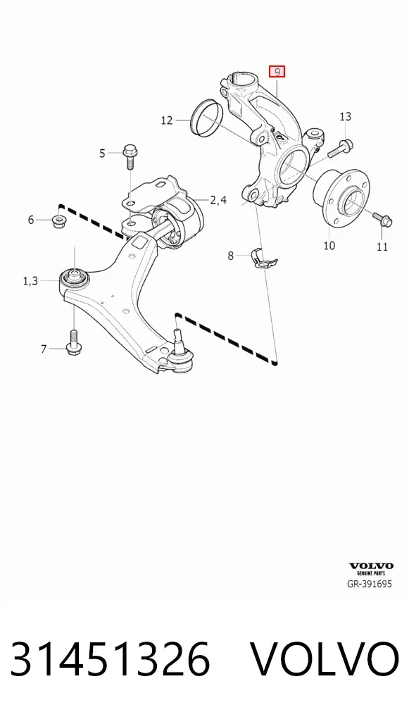 Цапфа передняя левая 31451326 Volvo