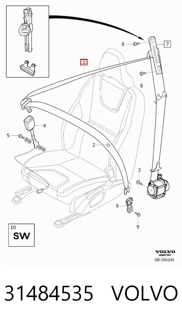 Левый ремень безопасности 31484535 Volvo